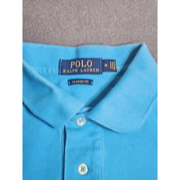 Ralph Lauren Shirt Mens Medium Blue Polo Yellow Pony Logo Casual Rugby Preppy - Picture 5 of 8